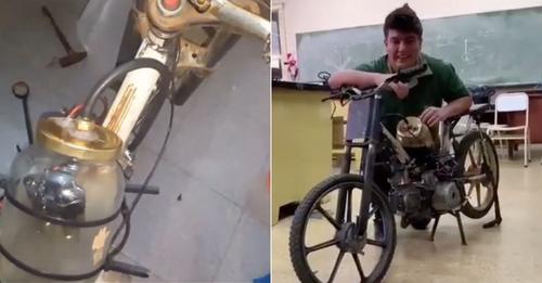 Joven presentó proyecto escolar de una moto que funciona con agua salada