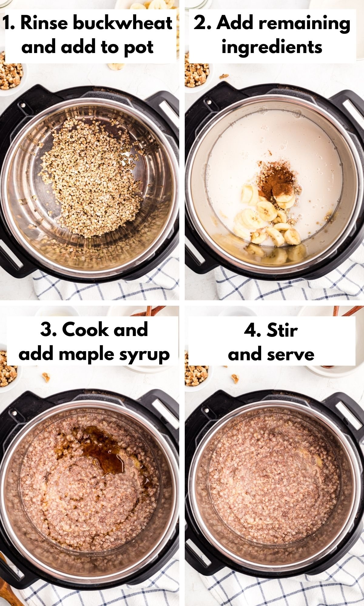 Procese el collage para hacer gachas de trigo sarraceno en una olla instantánea.
