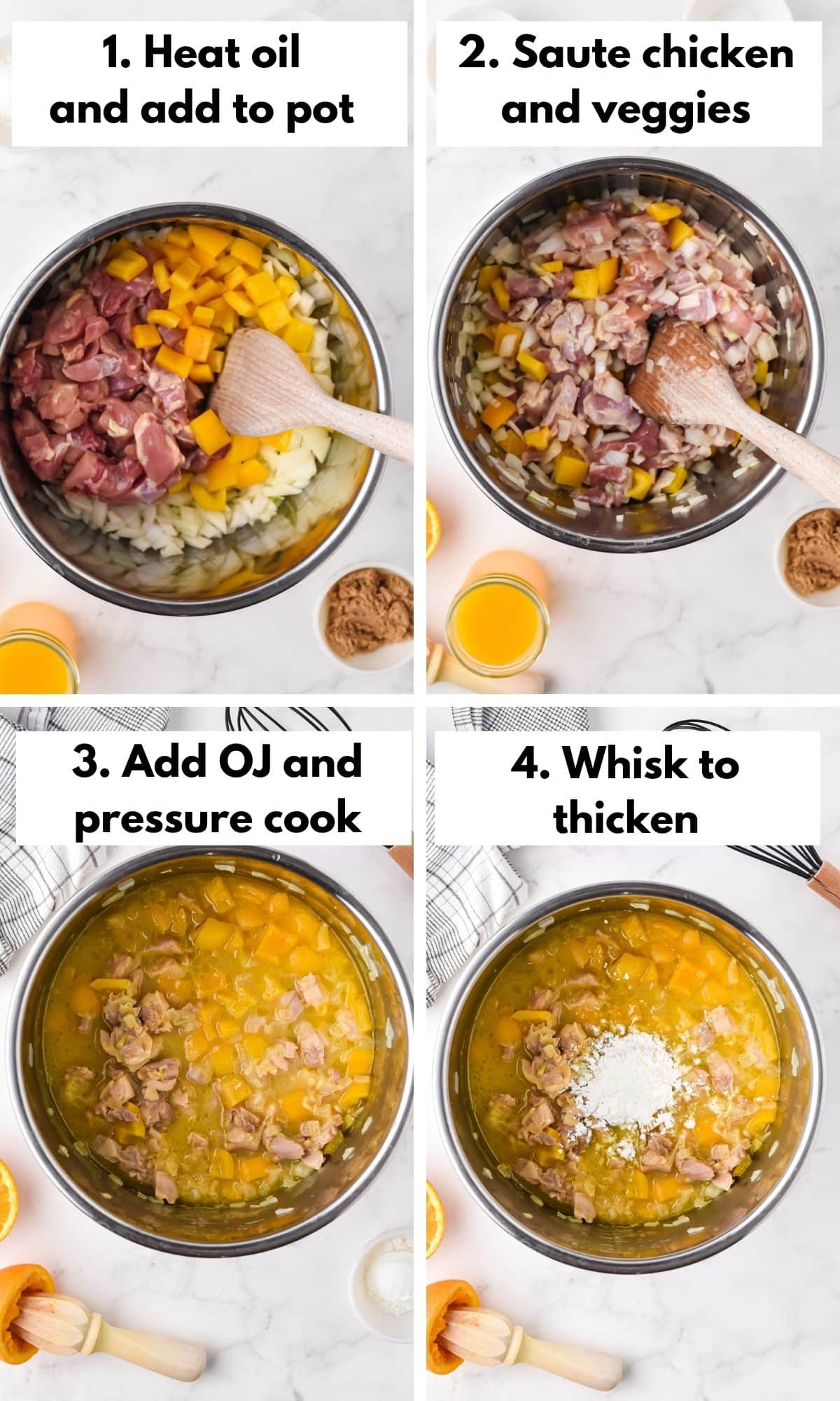 Procese el collage de hacer pollo a la naranja en Instant Pot.