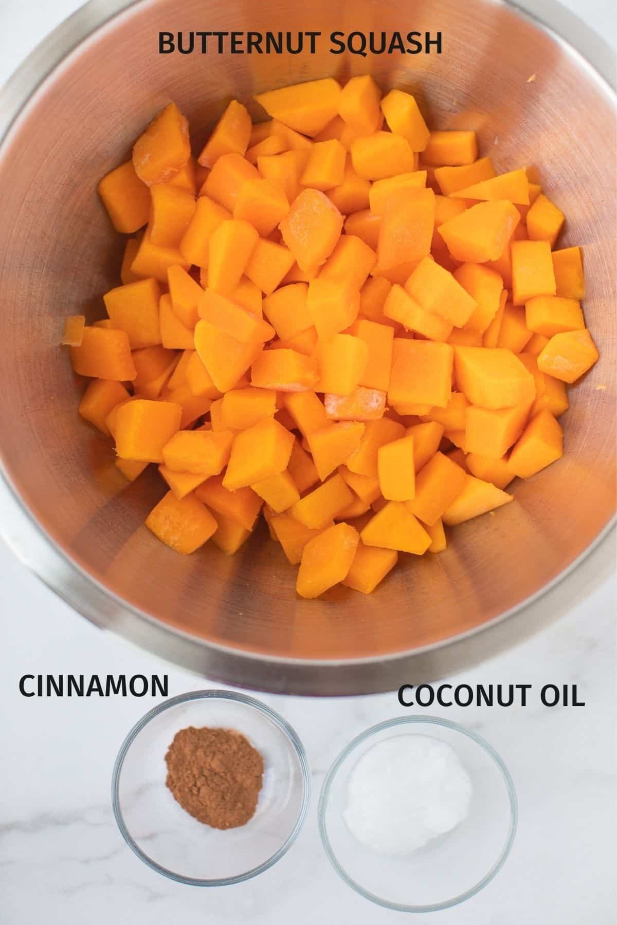 foto etiquetada con ingredientes para la calabaza moscada de la freidora.