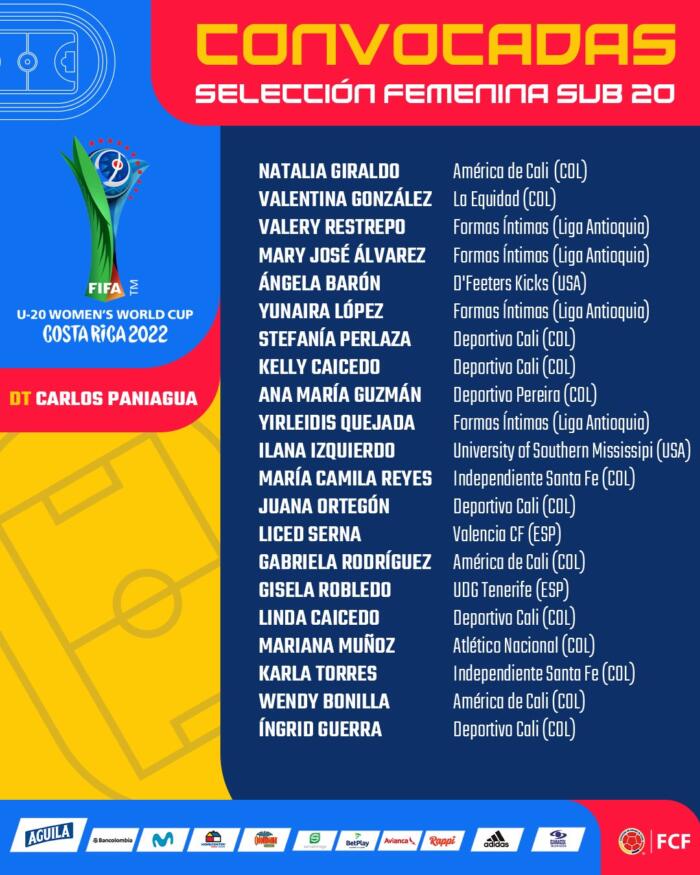 Lista la convocatoria de la Selección Colombia Femenina Sub-20 para el Mundial de Costa Rica 8 3 agosto, 2022